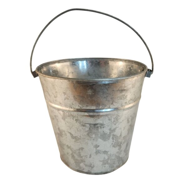 Galvanized Steel Metal Bucket With Handle Sturdy Decorative Storage Or Utility - Picture 1 of 6